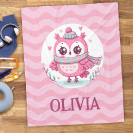 Cute Kleine Roze Uil met Sjaal en Mutse Fleece Deken