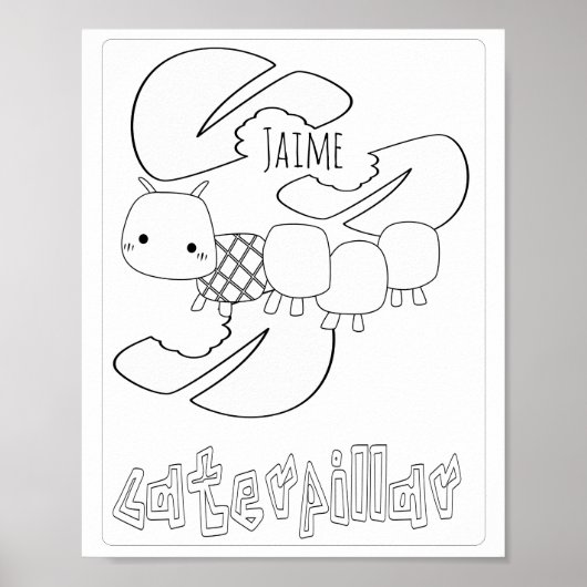 Cute Kleur Bugs Rups Naam Poster (Voorkant)