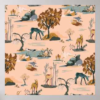 Cute & Kleurrijk Dieren & Eenhoorns Patroon Poster