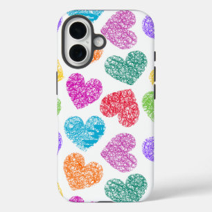 Cute Kleurrijk Doodle Hart Valentijnsdag Patroon iPhone 16 Hoesje