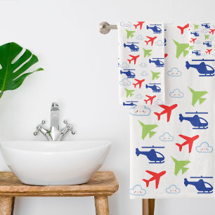 Cute Kleurrijk Vliegtuig & Wolken Aviator Pret Bad Handdoek