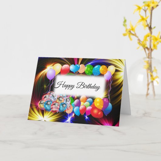 Cute, kleurrijke ballonnen, Fireworks, Birthday Kaart (Gele Bloem)