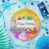 Cute, kleurrijke ballonnen, Fireworks, Birthday Papieren Bordje (Feest)