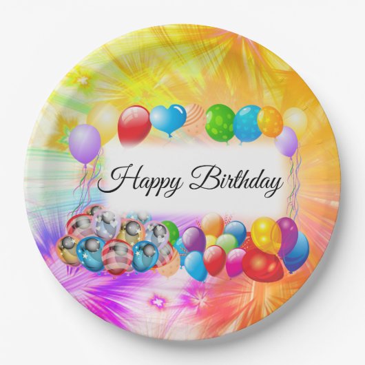Cute, kleurrijke ballonnen, Fireworks, Birthday Papieren Bordje (Voorkant)