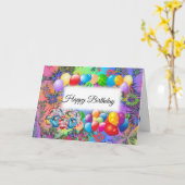 Cute, kleurrijke ballonnen, Fireworks, Happy Birth Kaart (Gele Bloem)