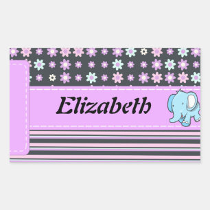 Cute Kleurrijke Bloemen Strepen Olifant Rechthoekige Sticker