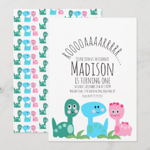 Cute Kleurrijke Dinosaurus Roze Groen Blauw Verjaa Kaart