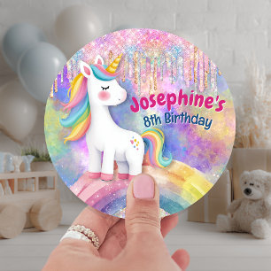 Cute Kleurrijke Eenhoorn nepdruppels glinsterende  Ronde Sticker