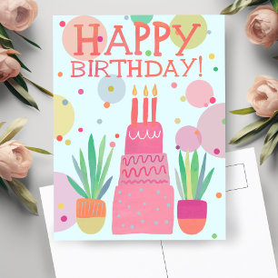 Cute Kleurrijke Gelukkige Verjaardagstaart Roze Bo Briefkaart