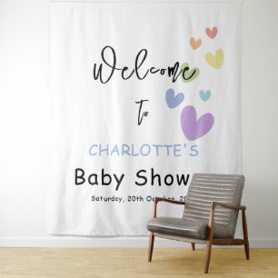 Cute & Kleurrijke Hartjes Baby Shower Achtergrond Wandkleed