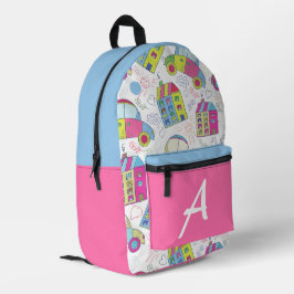 Cute Kleurrijke Huizen Monogram Terug Naar School  Bedrukte Rugzak