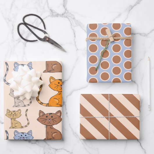Cute Kleurrijke Katten Inpakpapier Vel Set (Voorkant)
