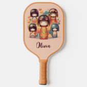 Cute Kleurrijke Kokeshi Poppen Pickleball Paddle (Achterkant)