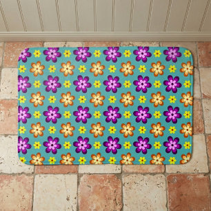 Cute Kleurrijke Retro Bloemen Middelgrote Badmat