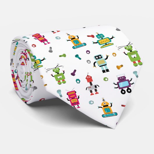 Cute Kleurrijke Robot Patroon Thema Stropdas (Opgerold)