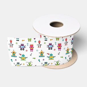 Cute Kleurrijke Robots Kinderen Robot Patroon Satijnen Lint