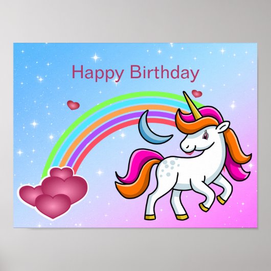 Cute, kleurrijke unicorn, regenboog, hart, geboort poster (Voorkant)