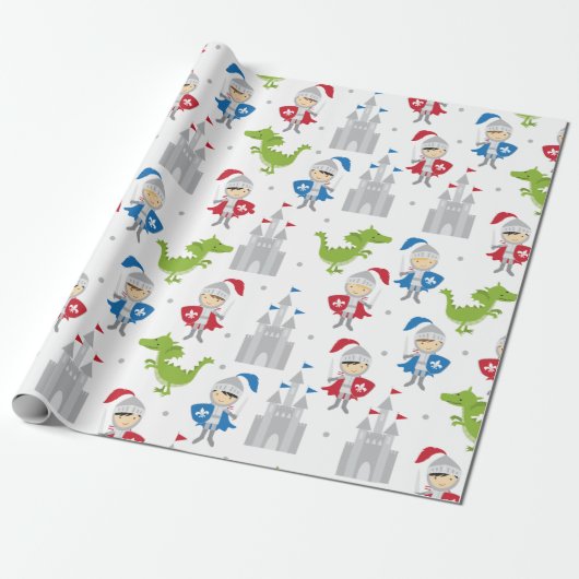 Cute Knight and Castles Wrapping Paper Cadeaupapier (Uitgerold)