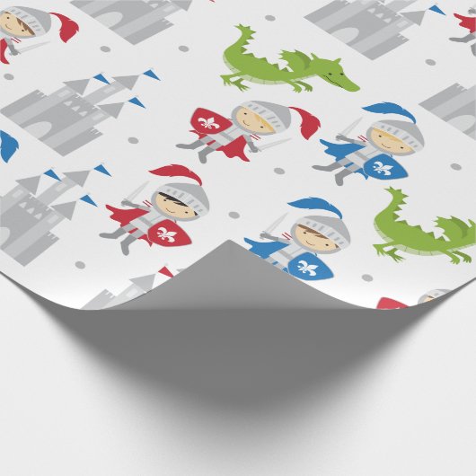 Cute Knight and Castles Wrapping Paper Cadeaupapier (Hoek)