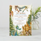 Cute Knight Dragon Castle Birthday Party Kids Kaart (Staand voorkant)