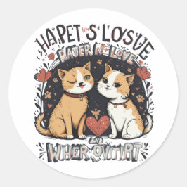 Cute knipogend kattenkoppel Liefde & Snorharen Vib Ronde Sticker
