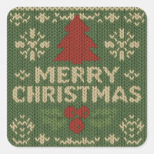 cute knit merry christmas vierkante sticker (Voorkant)