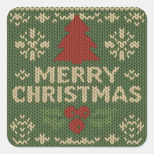 cute knit merry christmas vierkante sticker (Voorkant)