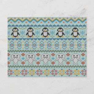Cute Knits Penguin and Seal Pattern Briefkaart