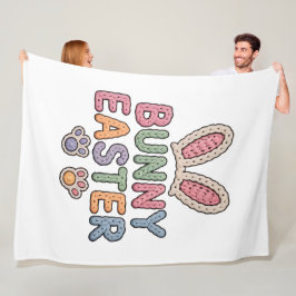 Cute Knitted Bunny Easter Puff Texture Pastel Typo Fleece Deken