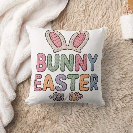 Cute Knitted Bunny Easter Puff Texture Pastel Typo Kussen (Deken)