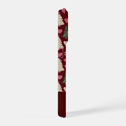 Cute Knitted Christmas Tree and Hearts Pattern iPhone Hoesje (Rechterkant)