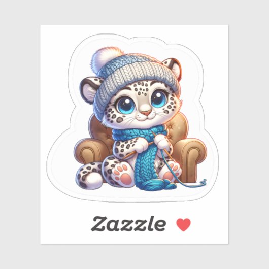 Cute Knitting Anime Kawaii Snow Leopard Stickers (Vel)