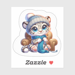 Cute Knitting Anime Kawaii Snow Leopard Stickers