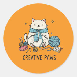 Cute Knitting Cat Yarn Orange Stationery Design Ronde Sticker