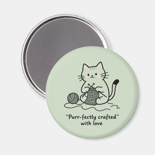Cute Knitting Kitty Pastel Green Graphic Design Magneet (Voorkant / Achterkant)