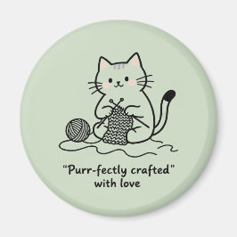 Cute Knitting Kitty Pastel Green Graphic Design Magneet
