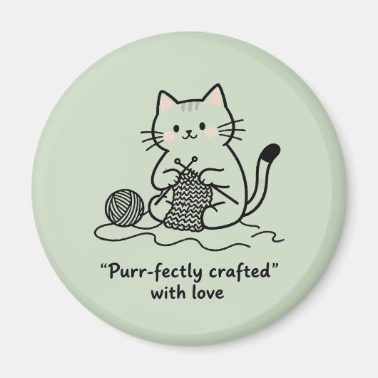 Cute Knitting Kitty Pastel Green Graphic Design Magneet (Voorkant)