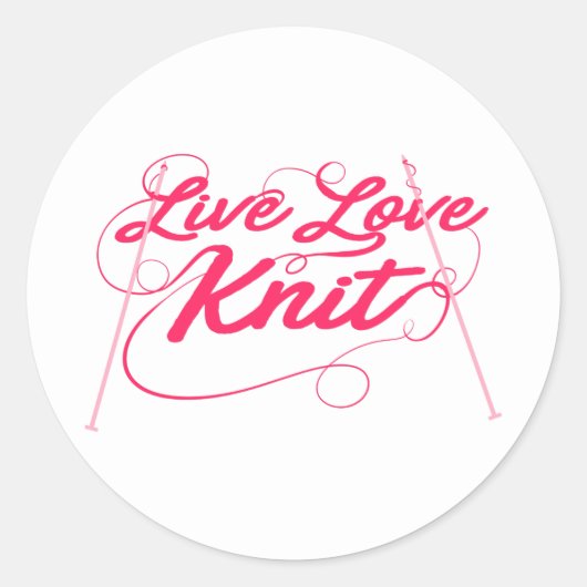 Cute Knitting Live Love Knit Quote Novelty Ronde Sticker (Voorkant)