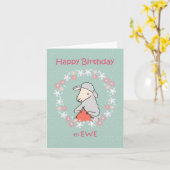 Cute Knitting Sheep Funny Happy Birthday to Ewe Kaart (Gele Bloem)