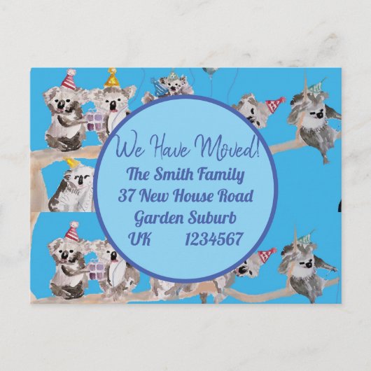 Cute Koala Art New Address Briefkaart we move (Voorkant)