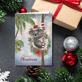 Cute Koala Australian Christmas Card | Palm tree Feestdagen Kaart