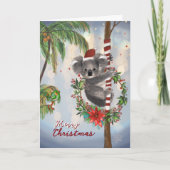 Cute Koala Australian Christmas Card | Palm tree Feestdagen Kaart (Voorkant)