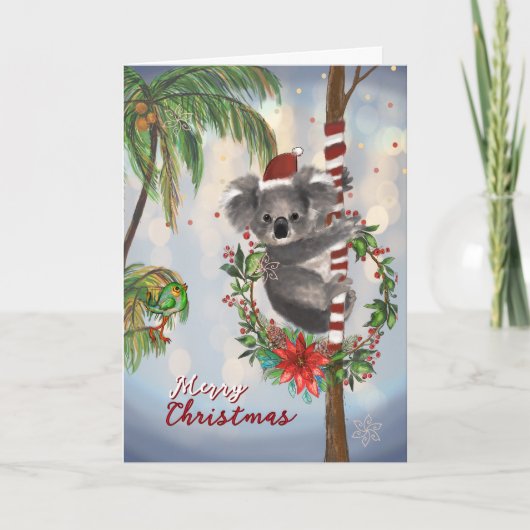 Cute Koala Australian Christmas Card | Palm tree Feestdagen Kaart (Voorkant)