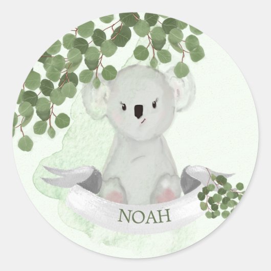 Cute Koala Baby Animal Green laat de grens over Ronde Sticker (Voorkant)