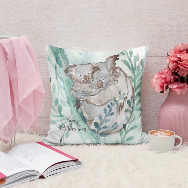 Cute Koala Baby Hug Waterverf Animal Moederdag Kussen (Creator heeft geüpload)