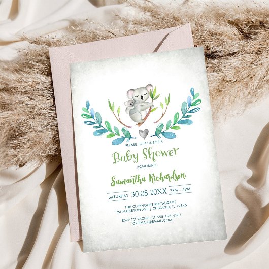 Cute Koala Baby Shower Uitnodiging