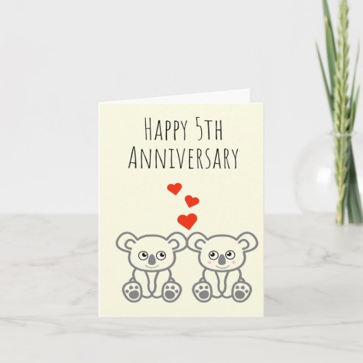 Cute Koala Bear Couple-Happy Anniversary Card Kaart (Voorkant)