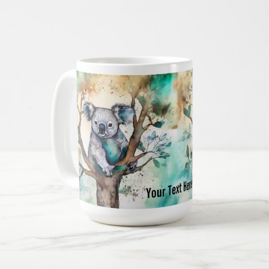 Cute Koala Bear Mug in Tree – Personalize Koffiemok (Voorkant links)