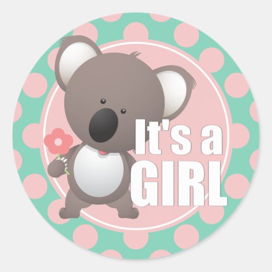Cute Koala Beer Baby Girl Ronde Sticker (Voorkant)