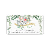 Cute Koala Beer Baby Girls Shower Etiket (Voorkant)